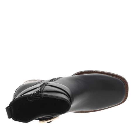 Boots noires à talon décroché haut avec un zip et une boucle décorative - Image 4