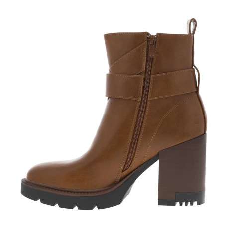 Boots camel à talon décroché haut avec un zip et une boucle décorative
