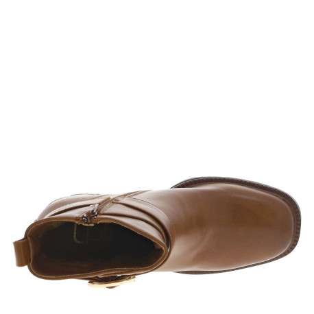 Boots camel à talon décroché haut avec un zip et une boucle décorative - Image 4