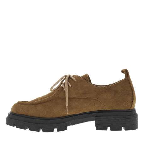 Mocassins camel à talon décroché bas avec des lacets ronds brillants