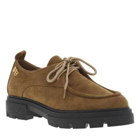 Mocassins camel à talon décroché bas avec des lacets ronds brillants - Image 3