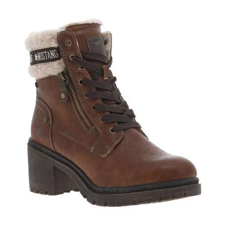 Bottines cognac à talon décroché moyen avec des lacets plats et un zip - Image 3