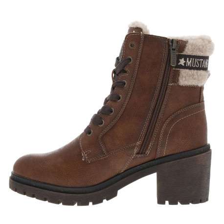 Bottines cognac à talon décroché moyen avec des lacets plats et un zip