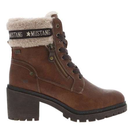 Bottines cognac à talon décroché moyen avec des lacets plats et un zip - Image 2