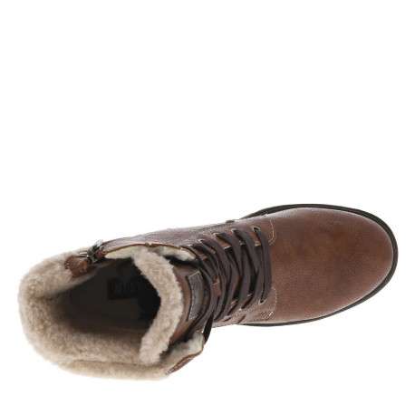 Bottines cognac à talon décroché moyen avec des lacets plats et un zip - Image 4