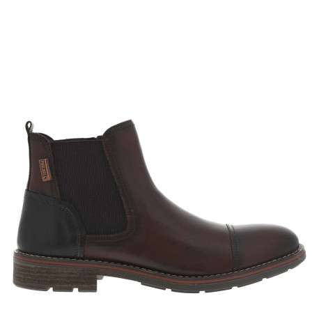 Boots en cuir marron à talon décroché bas avec un zip et un soufflet élastiqué