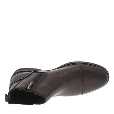 Boots en cuir marron à talon décroché bas avec un zip et un soufflet élastiqué - Image 5