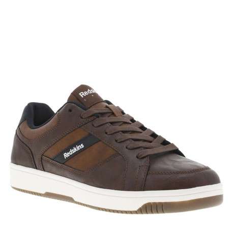Sneakers brunes à talon plat avec des lacets et bandes bleues marine - Image 3