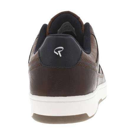 Sneakers brunes à talon plat avec des lacets et bandes bleues marine - Image 6