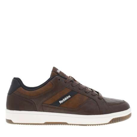 Sneakers brunes à talon plat avec des lacets et bandes bleues marine - Image 2