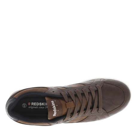 Sneakers brunes à talon plat avec des lacets et bandes bleues marine - Image 4