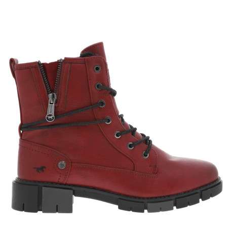 Bottines rouges à talon décroché bas avec un zip et des lacets ronds - Image 2