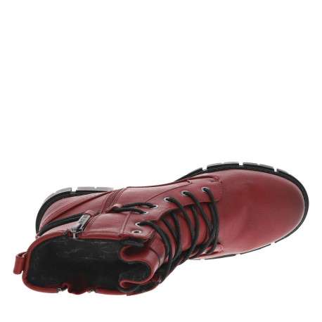 Bottines rouges à talon décroché bas avec un zip et des lacets ronds - Image 4