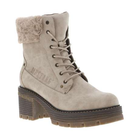 Bottines taupe à talon décroché moyen avec un zip et des lacets ronds - Image 3