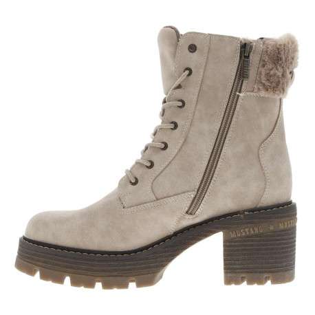 Bottines taupe à talon décroché moyen avec un zip et des lacets ronds