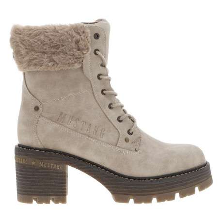 Bottines taupe à talon décroché moyen avec un zip et des lacets ronds - Image 2