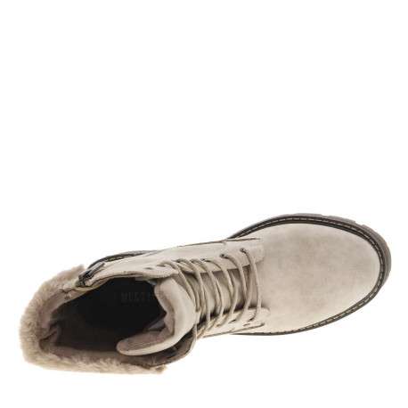 Bottines taupe à talon décroché moyen avec un zip et des lacets ronds - Image 4