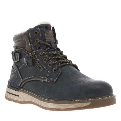 Bottines bleu marine à talon plat avec un zip et des lacets ronds - Image 3