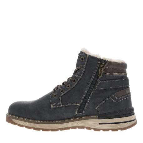 Bottines bleu marine à talon plat avec un zip et des lacets ronds
