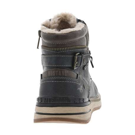 Bottines bleu marine à talon plat avec un zip et des lacets ronds - Image 6