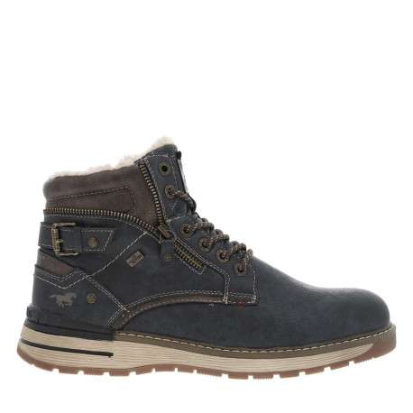 Bottines bleu marine à talon plat avec un zip et des lacets ronds - Image 2