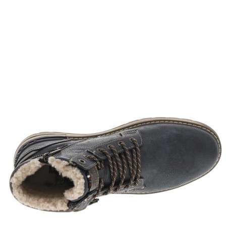 Bottines bleu marine à talon plat avec un zip et des lacets ronds - Image 4