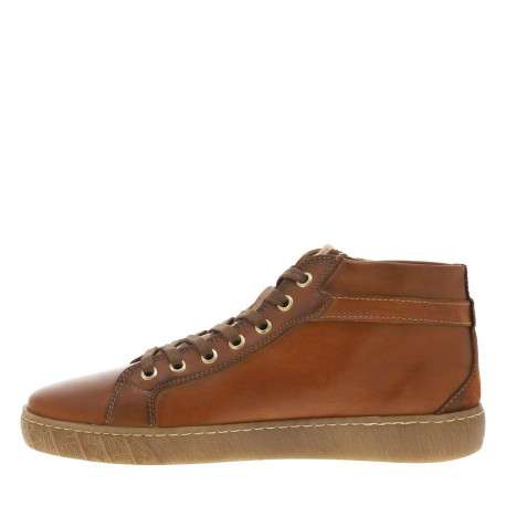 Tennis en cuir brandy à talon plat avec des lacets et un zip latéral