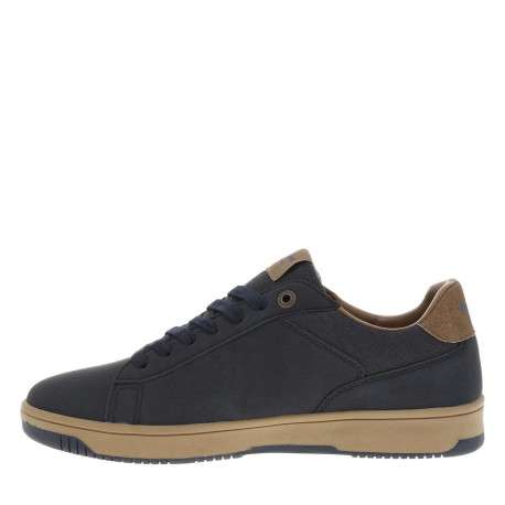Tennis bleu marine à talon plat avec des lacets et nom de la marque en relief