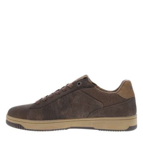 Tennis marron à talon plat avec des lacets et nom de la marque en relief