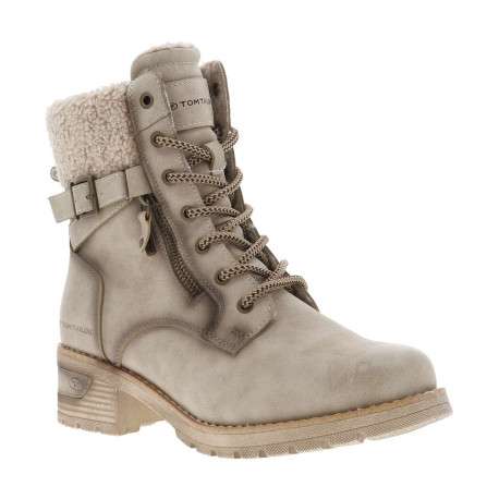 Bottines taupe à talon décroché bas avec un zip et des lacets ronds - Image 3