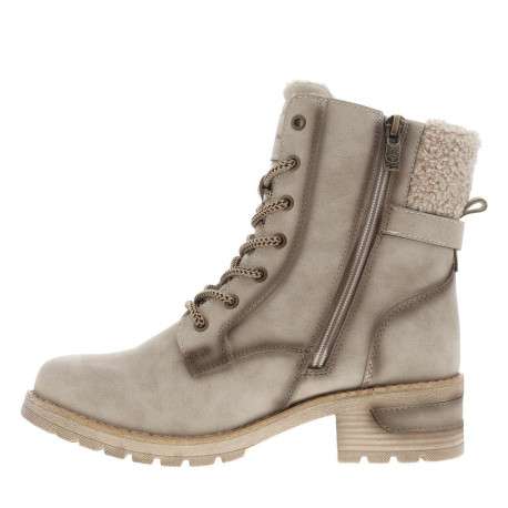 Bottines taupe à talon décroché bas avec un zip et des lacets ronds