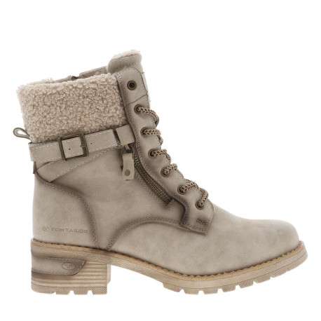 Bottines taupe à talon décroché bas avec un zip et des lacets ronds - Image 2