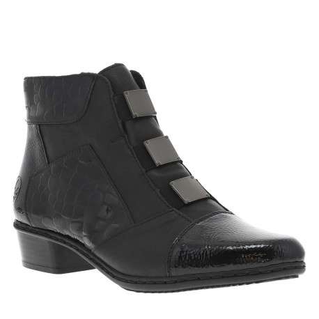 Boots en cuir noires à talon décroché bas avec un zip côté interne - Image 3