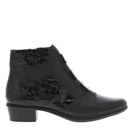 Boots en cuir noires à talon décroché bas avec un zip côté interne - Image 2