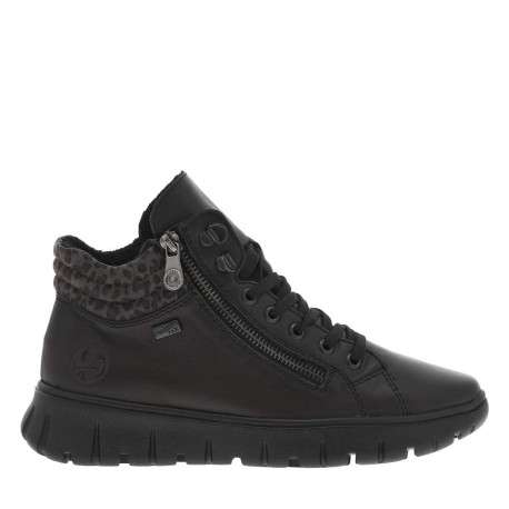Bottines en cuir noires à talon compensé bas avec des lacets et 2 zips latéraux - Image 2