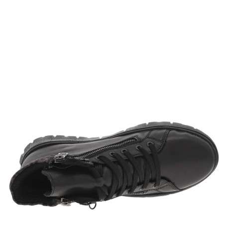 Bottines en cuir noires à talon compensé bas avec des lacets et 2 zips latéraux - Image 4