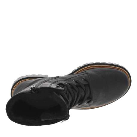 Bottines noires à talon décroché bas avec des lacets plats et un zip - Image 4