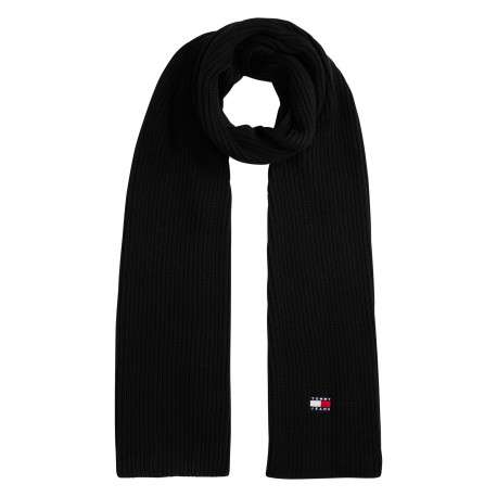 Écharpe en coton biologique noire unie avec le logo de la marque brodé