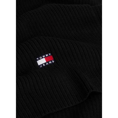 Écharpe en coton biologique noire unie avec le logo de la marque brodé - Image 3