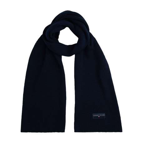 Écharpe en coton biologique noire unie avec un patch de la marque brodé