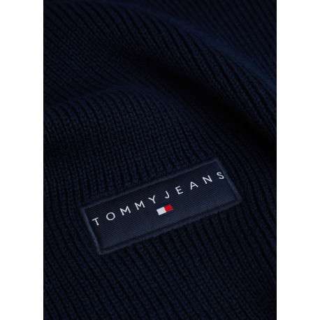 Écharpe en coton biologique noire unie avec un patch de la marque brodé - Image 3