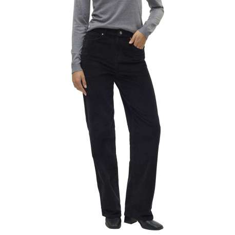Pantalon en coton noir avec un revêtement effet velours à coupe droite - Image 2