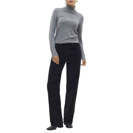 Pantalon en coton noir avec un revêtement effet velours à coupe droite - Image 4