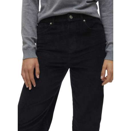 Pantalon en coton noir avec un revêtement effet velours à coupe droite - Image 5