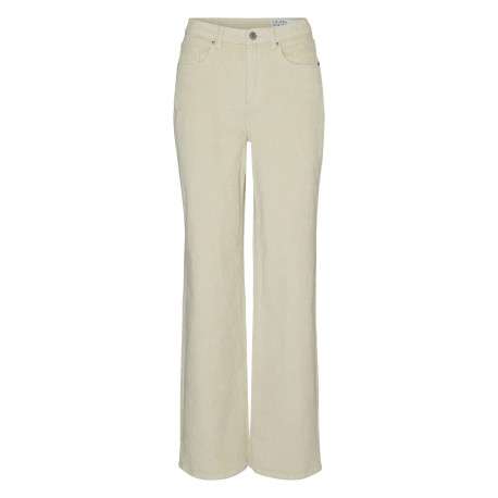 Pantalon en coton beige avec un revêtement effet velours à coupe droite