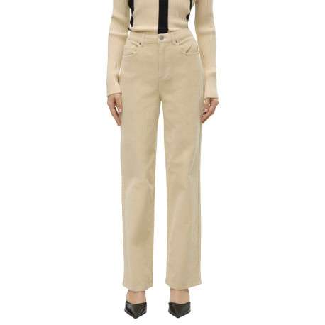 Pantalon en coton beige avec un revêtement effet velours à coupe droite - Image 3