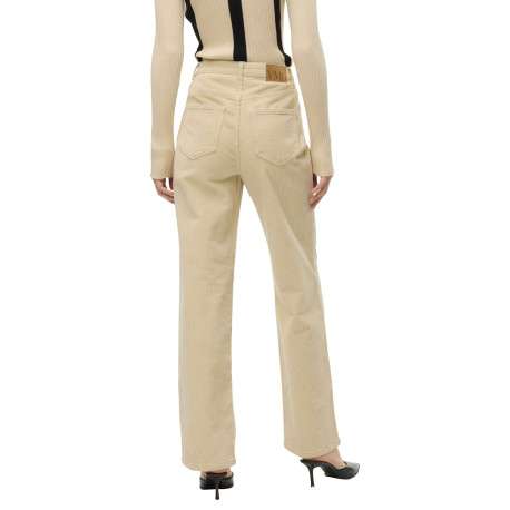 Pantalon en coton beige avec un revêtement effet velours à coupe droite - Image 4