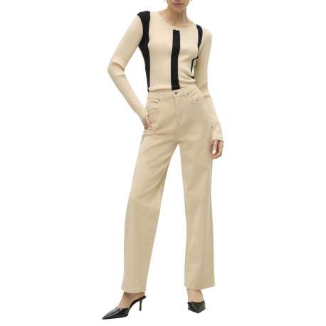 Pantalon en coton beige avec un revêtement effet velours à coupe droite - Image 5