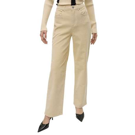 Pantalon en coton beige avec un revêtement effet velours à coupe droite - Image 7