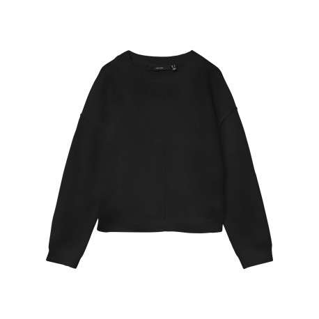 Pull noir uni à coupe droite avec un col rond et des manches longues
